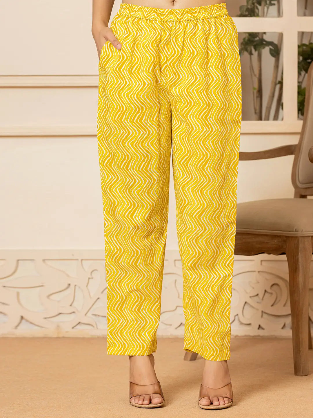 Yufta Yellow Embroidered Pure Cotton Anarkali Kurta Trouser With Dupatta Set - Swadesiicart