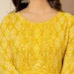 Yufta Yellow Embroidered Pure Cotton Anarkali Kurta Trouser With Dupatta Set - Swadesiicart