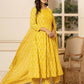 Yufta Yellow Embroidered Pure Cotton Anarkali Kurta Trouser With Dupatta Set - Swadesiicart