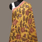 Yellow Kalamkari Hand Painted Cotton Handloom Dupatta with Lotus Flowers Design - Global Threads | Swadesiicart
