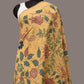Yellow Kalamkari Hand Painted Cotton Silk Handloom Dupatta with Lotus and Birds Design - Global Threads | Swadesiicart