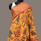 Yellow Kalamkari Hand Painted Kanchipuram Silk Handloom Dupatta with Floral Design - Global Threads | Swadesiicart