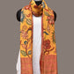 Yellow Kalamkari Hand Painted Kanchipuram Silk Handloom Dupatta with Floral Design - Global Threads | Swadesiicart