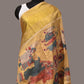 Yellow Kalamkari Hand Painted Kanchipuram Silk Handloom Dupatta with Painting Design - Global Threads | Swadesiicart