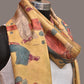 Yellow Kalamkari Hand Painted Kanchipuram Silk Handloom Dupatta with Painting Design - Global Threads | Swadesiicart