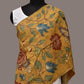 Yellow Kalamkari Hand Painted Sico Stole with Floral Design - Global Threads | Swadesiicart
