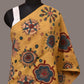 Yellow Kalamkari Hand Painted Woolen Handloom Stole with Floral Design - Global Threads | Swadesiicart