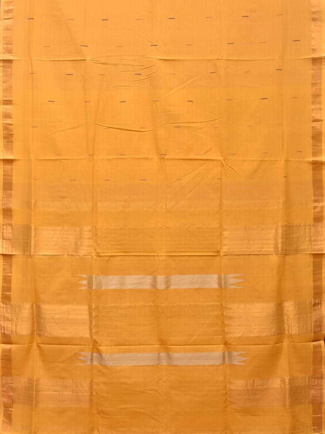 Yellow Khadi Cotton Handloom Saree with Buta and Strip Pallu Design - Global Threads | Swadesiicart