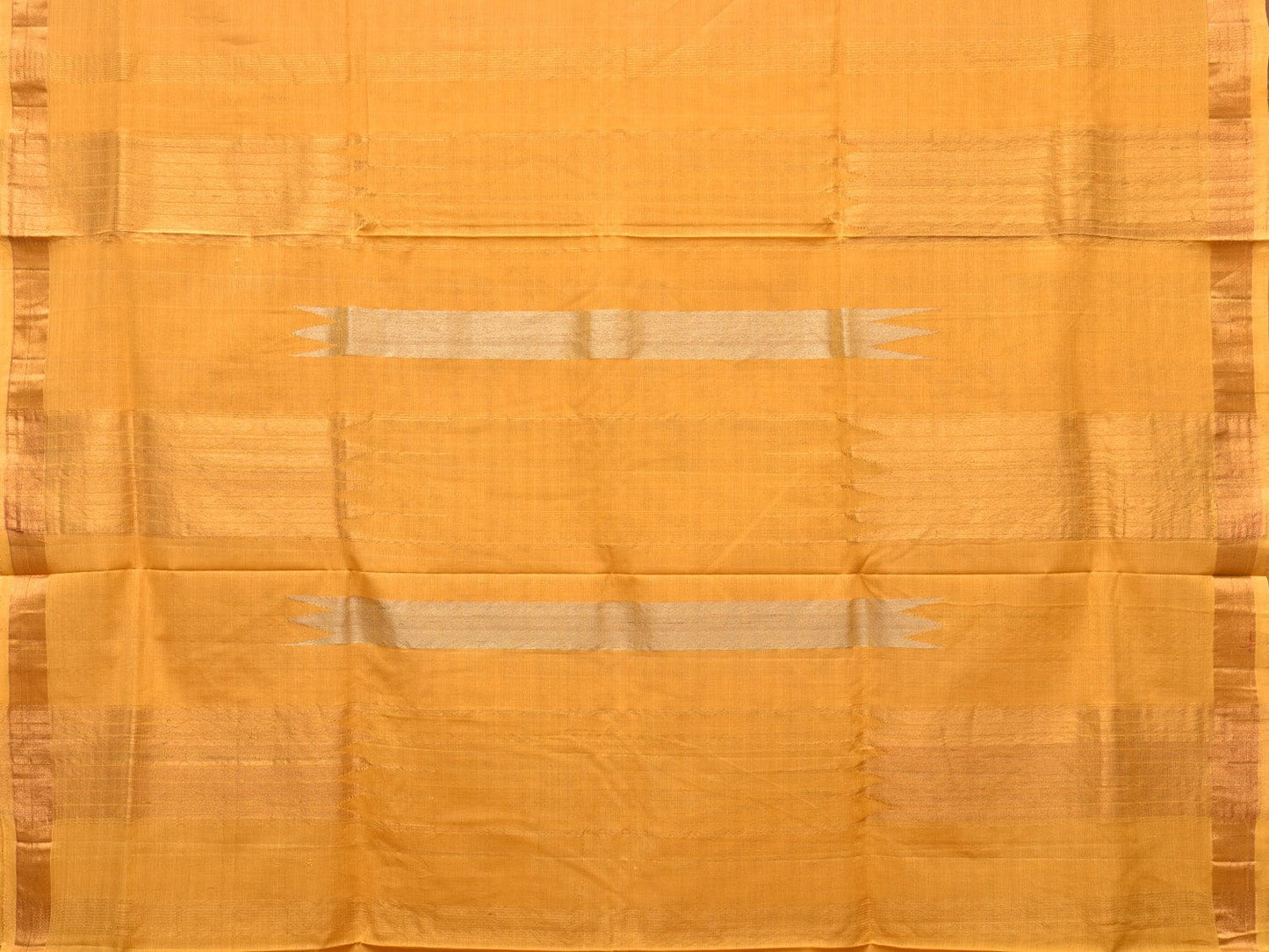 Yellow Khadi Cotton Handloom Saree with Buta and Strip Pallu Design - Global Threads | Swadesiicart