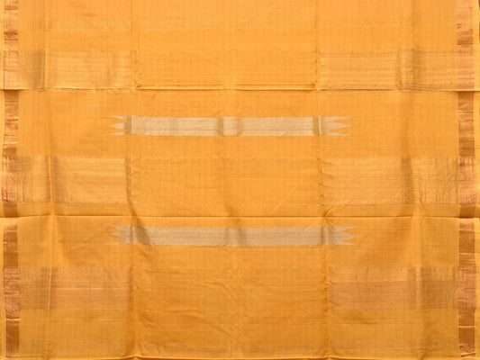 Yellow Khadi Cotton Handloom Saree with Buta and Strip Pallu Design - Global Threads | Swadesiicart