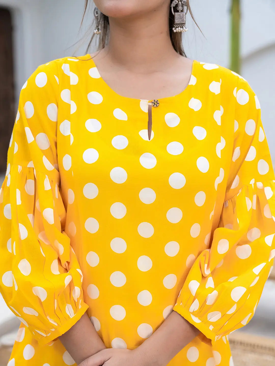 Yufta Yellow Polka Dot Print Top And Trouser Co Ord Set - Swadesiicart