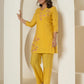 Yufta Yellow Thread_Work Shirt And Trouser Silk Blend Co-Ord Set - Swadesiicart