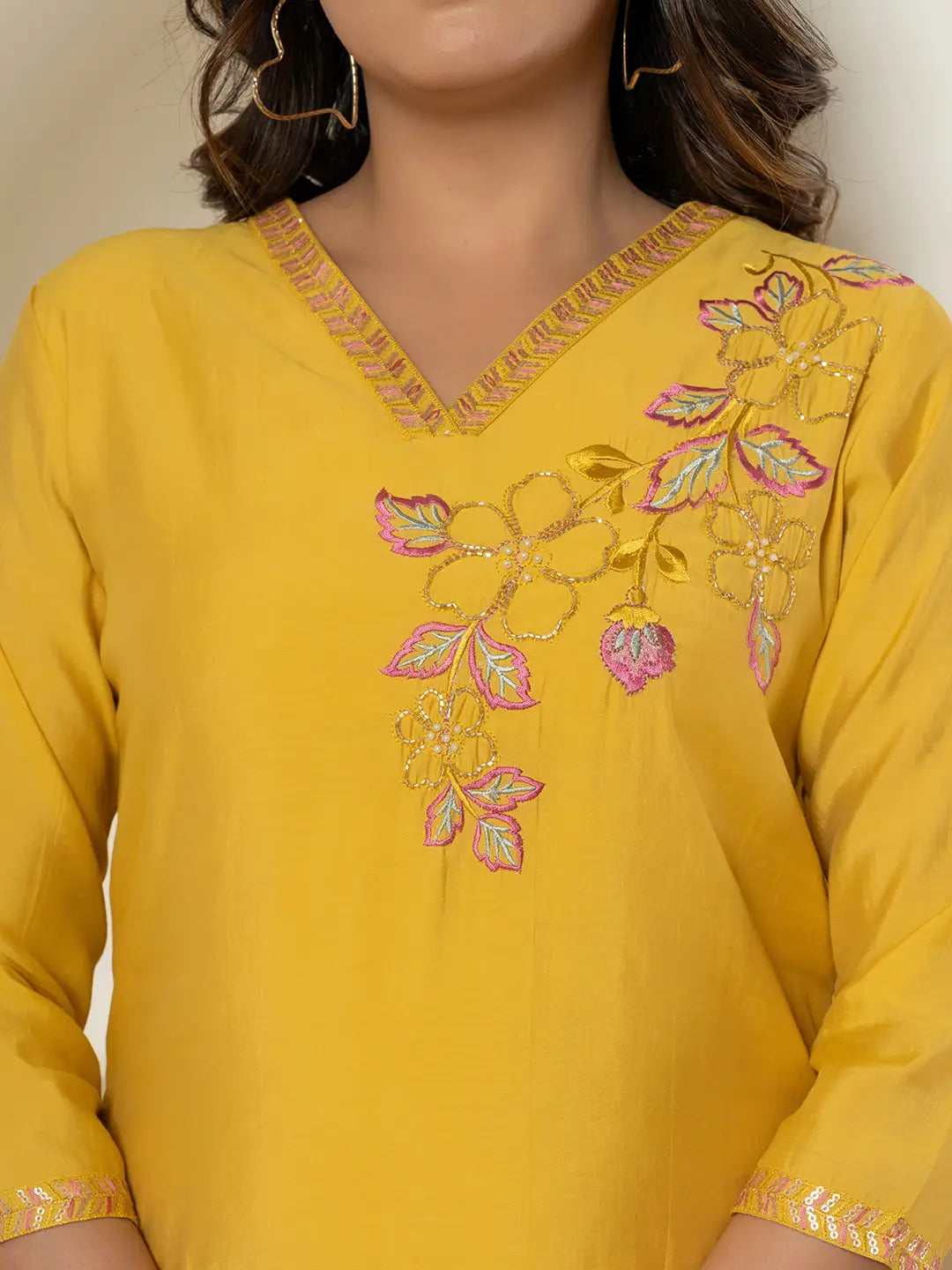 Yufta Yellow Thread_Work Shirt And Trouser Silk Blend Co-Ord Set - Swadesiicart