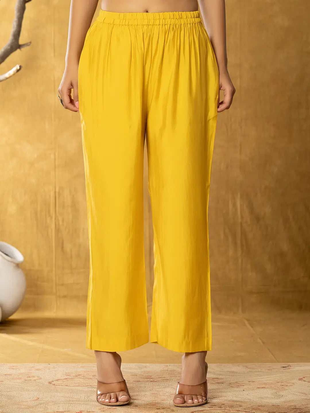 Yufta Yellow Thread_Work Shirt And Trouser Silk Blend Co-Ord Set - Swadesiicart