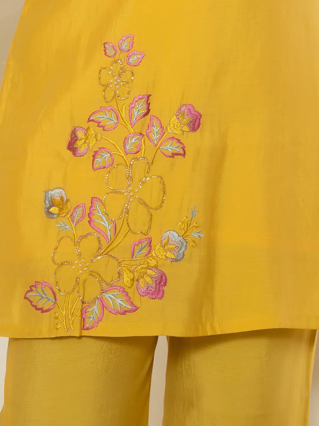 Yufta Yellow Thread_Work Shirt And Trouser Silk Blend Co-Ord Set - Swadesiicart