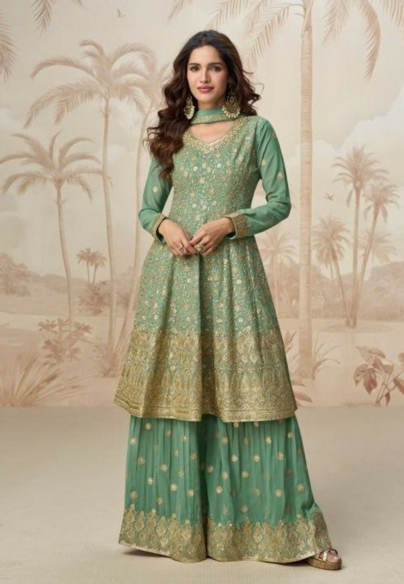 Anaita Green Heavy Fox Georgette Stitched Suit with Sequence Work
