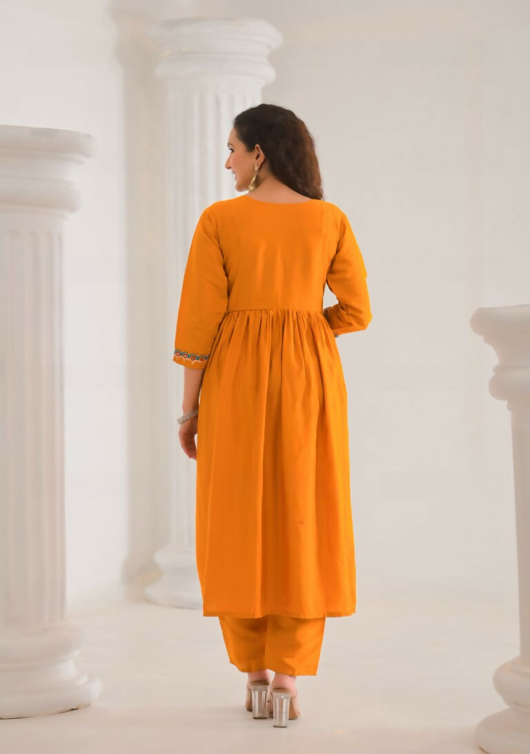 Ethnic Festive Wear Viscose Chanderi orange Stitched Suit With Dupatta - Tanisha | Swadesiicart