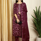 Jyoti Fashion Women's Wine Pashmina Floral Digital Printed Kurta with Trouser & Dupatta | Swadesiicart