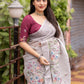 Grey Pure Linen Ethnic Motifs Saree with Unstitched Blouse - Hiral Fashion | Swadesiicart