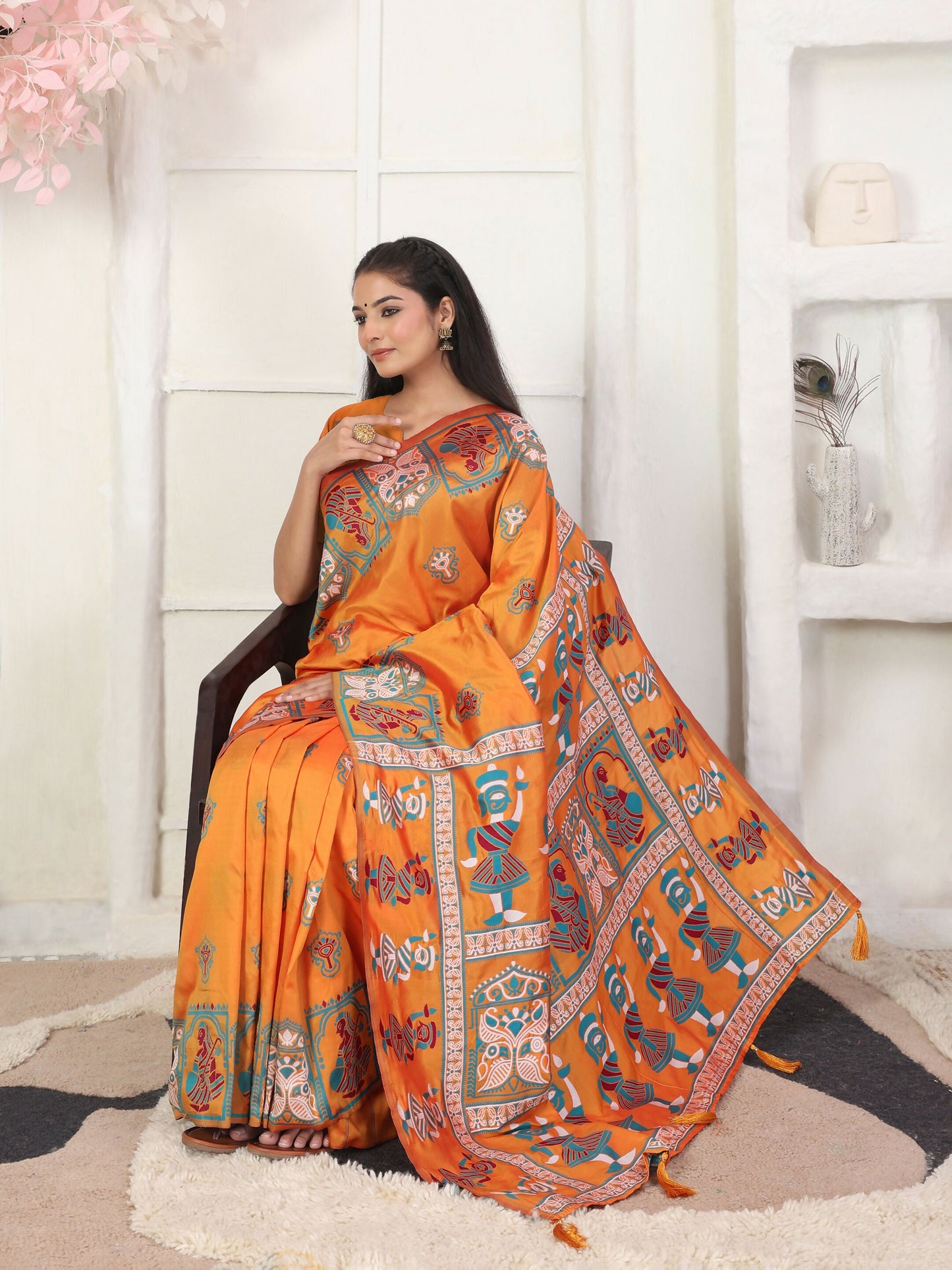 Shree Shyam Fashion Silk Blend Orange Saree