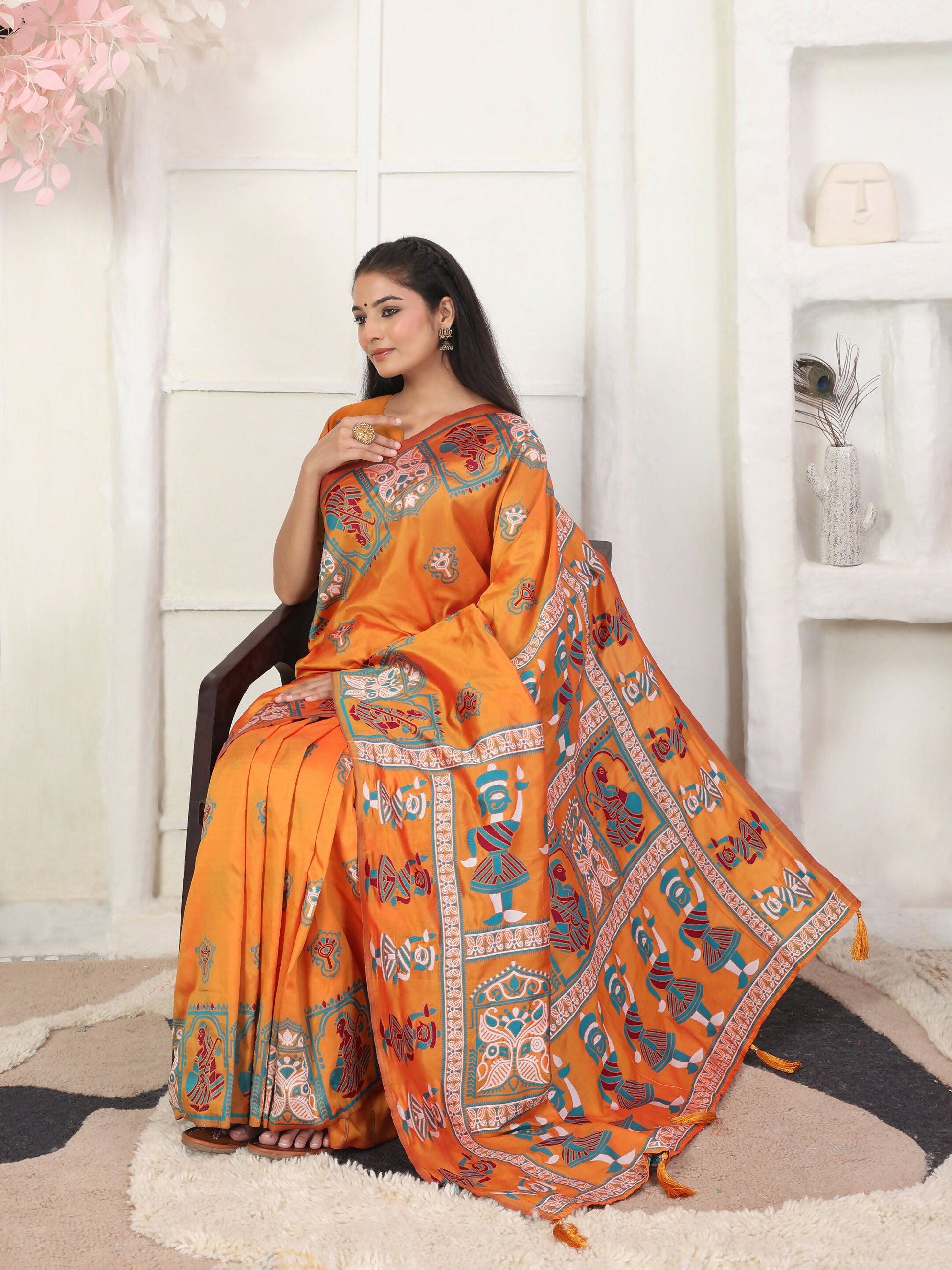 Shree Shyam Fashion Silk Blend Orange Saree