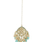 White Blue Gold-Polished Kundan-Studded Beaded Maang Tikka - Ruby Raang | Swadesiicart