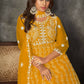 Jyoti Fashion Women's Yellow Net Embroidered Anarkali Kurta Pant Set With Dupatta | Swadesiicart