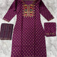 Jyoti Fashion Women's Wine 14KG Rayon Foil Print with Embroidery Kurta Set | Swadesiicart