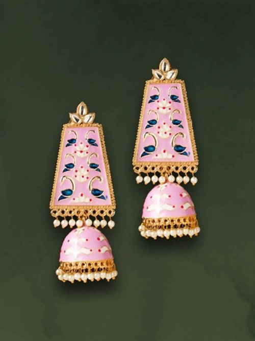 Mominos Fashion Johar Kamal Golden Kundan Meenakari Big Jhumka | Swadesiicart