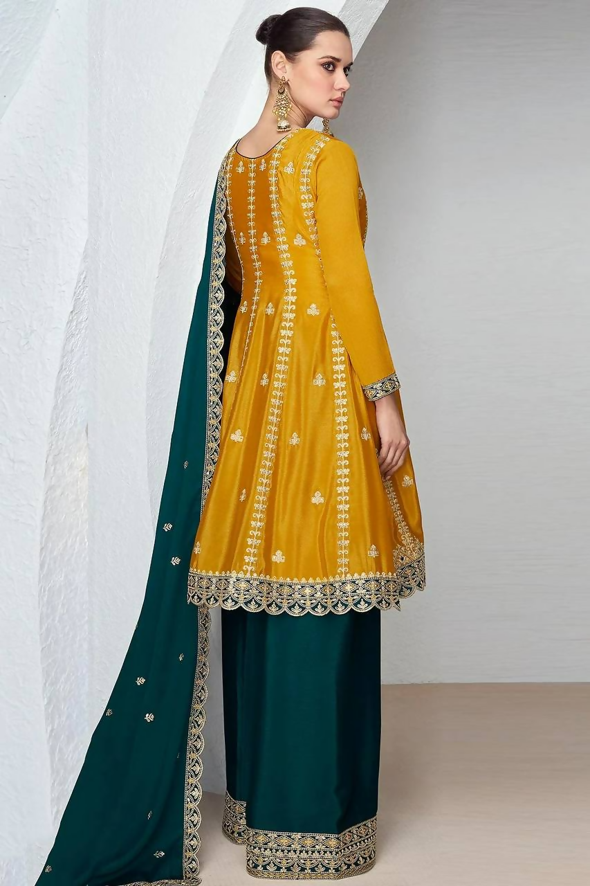 Lorenvalley Fashion Yellow and Rama Chinon Embroidery With Sequince Work Salwar Kameez Stitched | Swadesiicart