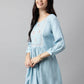 Light Blue Rayon Yoke Embroidered A-line Top - Tarini - Swadesiicart