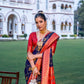 Vishnu Weaves Women's Navy Blue Patola Banarasi Silk Meenakari Zari Woven Saree with Blouse - Swadesiicart