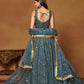 Blue Butterfly Soft Net Embroidery With Real Mirror Work Lehenga Choli - Jihu Culture