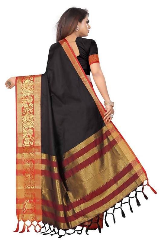 Vamika Banarasi Cotton Silk Weaving Black Saree (DOCTOR MOR BLACK) | Swadesiicart