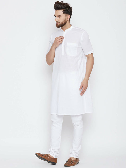 Even Apparels White Color Pure Cotton Men's Kurta With Band Collar | Swadesiicart