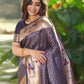 Vishnu Weaves Women's Royal Blue Paithani Silk Minakari Zari Woven Saree with Unstitched Blouse - Swadesiicart
