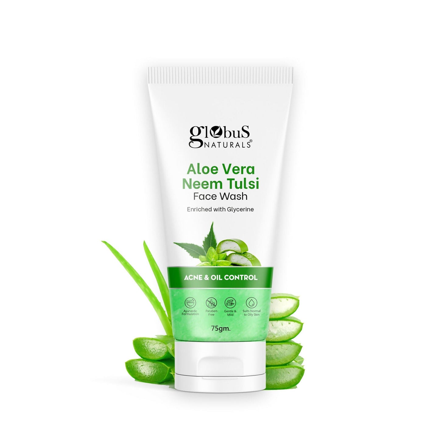 Globus Naturals Aloe vera Neem Tulsi Enriched With Glycerin & Oil Control Formula | Swadesiicart