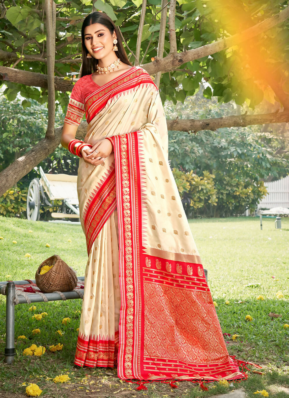 Shree Shyam Fashion Cream Soft Silk Saree
