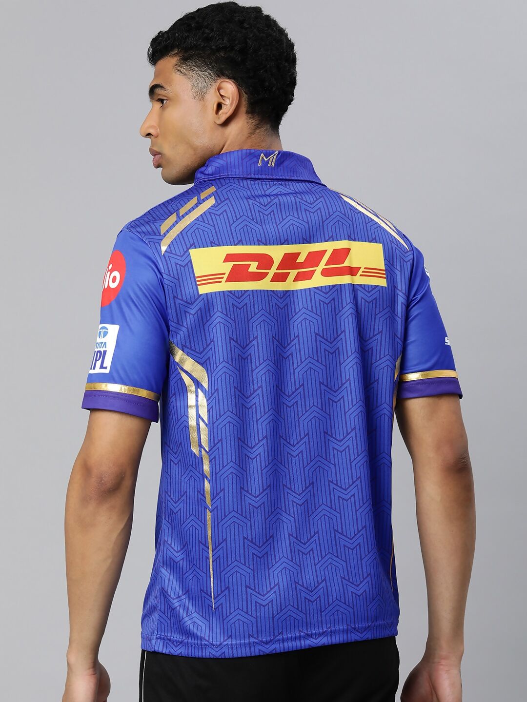 playR Men Printed Polo Collar Dri-FIT MI Official Match Jersey T-shirt IPL, T20 | Swadesiicart