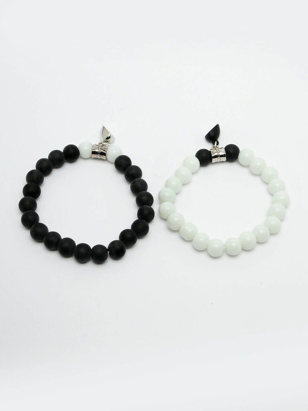 NVR Men & Women Set of 2 Black & White Onyx Handcrafted Elasticated Bracelet - Swadesiicart