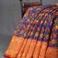 Vibrant Combination Of Ink Blue Kalamkaari Design Semi Chanderi Saree With Contrast Blouse By Gayathri Reddy Designer Studio | Swadesiicart
