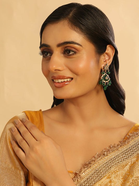 Nuyug 22K Gold Plated Arc Kundan Ruby Drops Necklace | Swadesiicart
