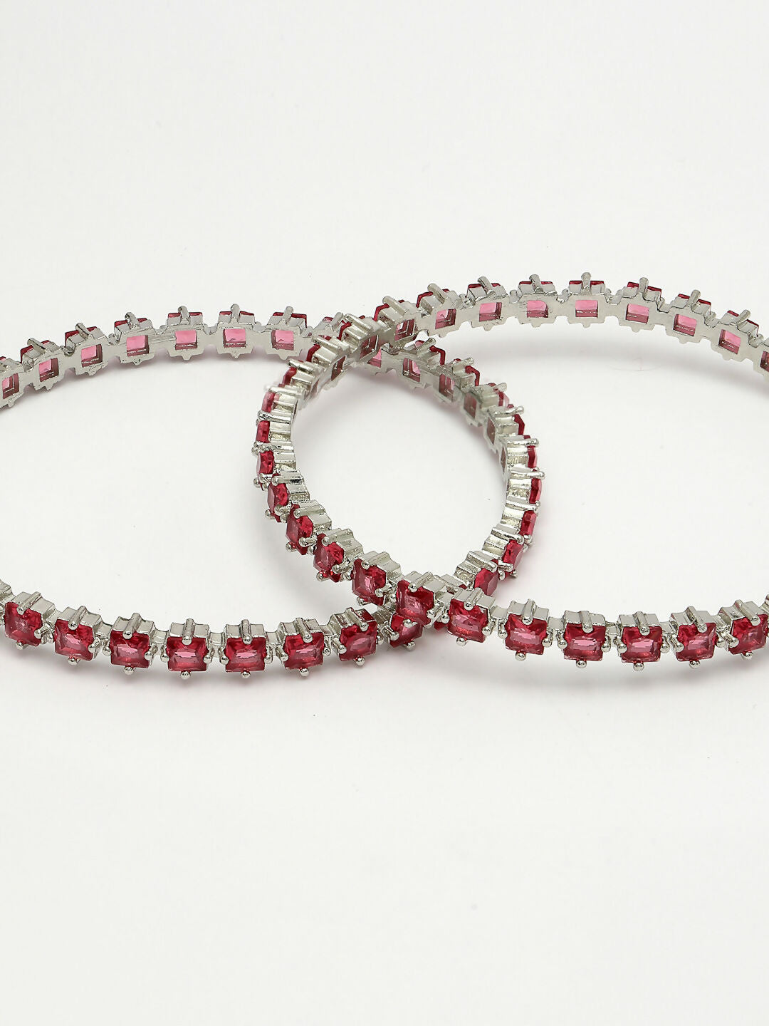 NVR Women's Set of 2 Pink CZ Stone-Studded Handcrafted Bangles - Swadesiicart