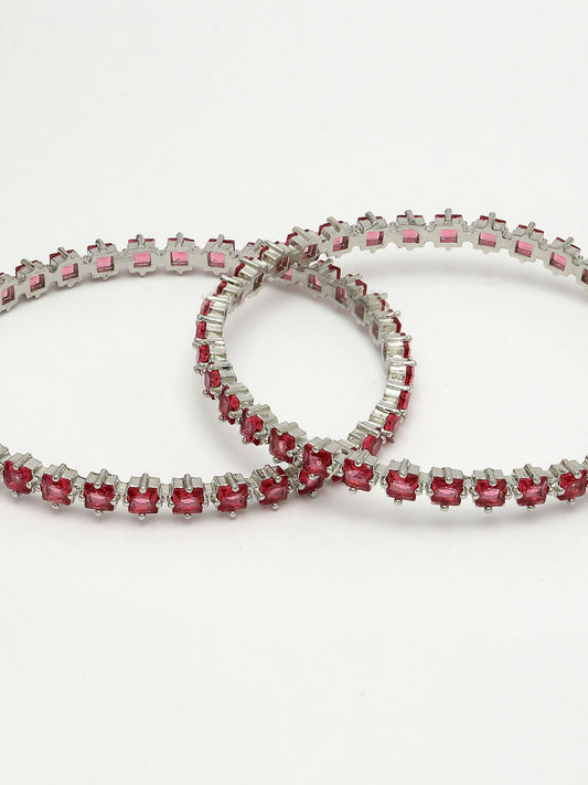 NVR Women's Set of 2 Pink CZ Stone-Studded Handcrafted Bangles - Swadesiicart