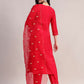 Aavyora Women's Red Embroidered Roman Silk Kurta, Palazzo & Organza Dupatta Set