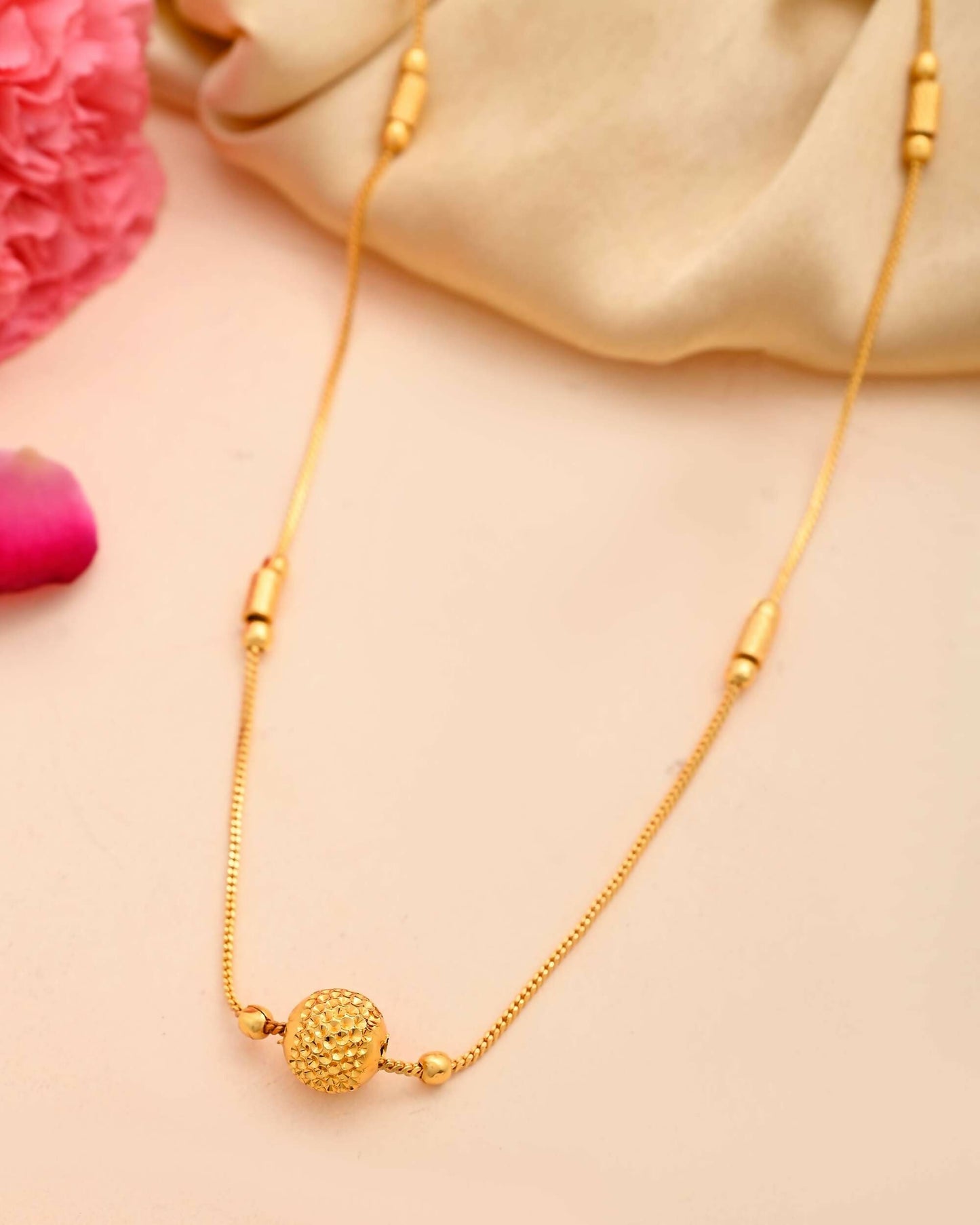 VOJ Gold-Polished Designer Piped Chain WithBig Gold Bead. | Swadesiicart