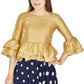 Aastha Fashion Women's Beige Art Silk Bell Sleeves attire with Poly Cotton Lining Blouse