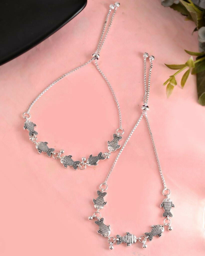 VOJ Set of 2 Traditional Fish Shapped Designer Anklet - Swadesiicart