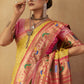 Vishnu Weaves Women's Yellow Paithani Silk Saree with Blouse - Swadesiicart
