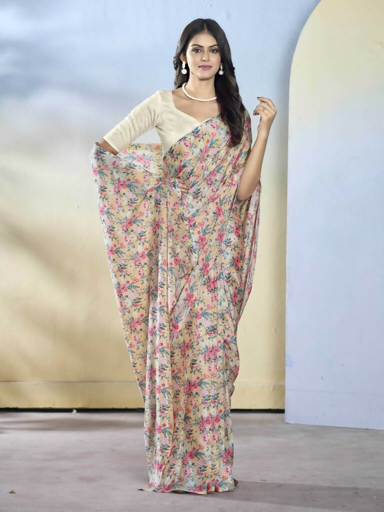 Off White Georgette Designer Printed Ready to Wear Saree - Samyana | Swadesiicart